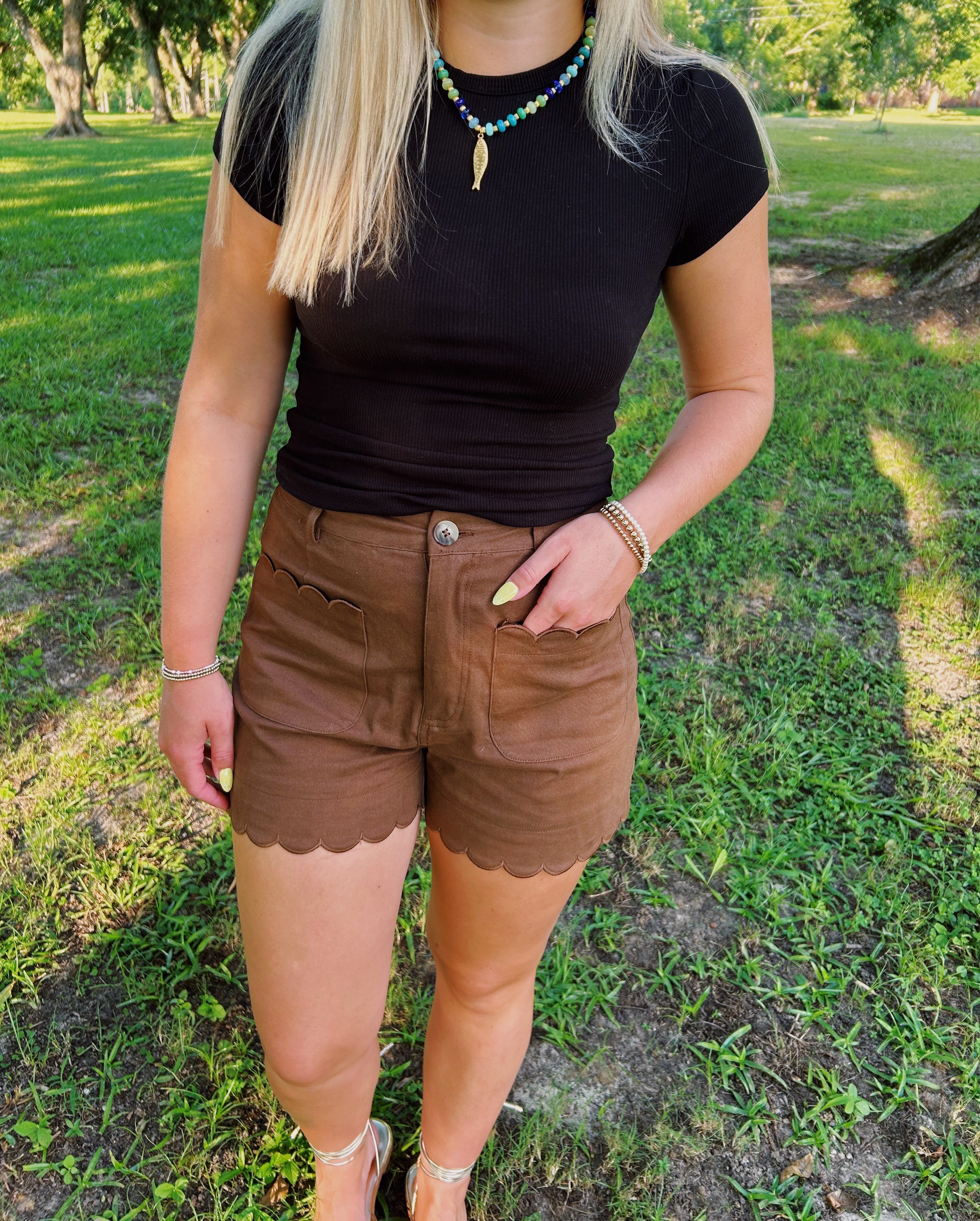 Chestnut Charm Scallop Shorts