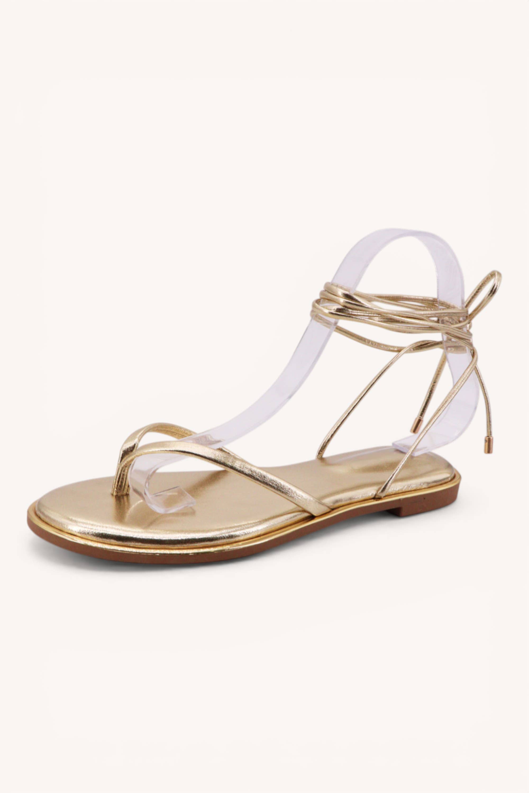 Lace-Up Thong Sandals Strappy Ankle Tie Flat Summer