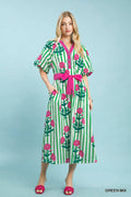 Striped Floral Maxi Dress With Waist Tie