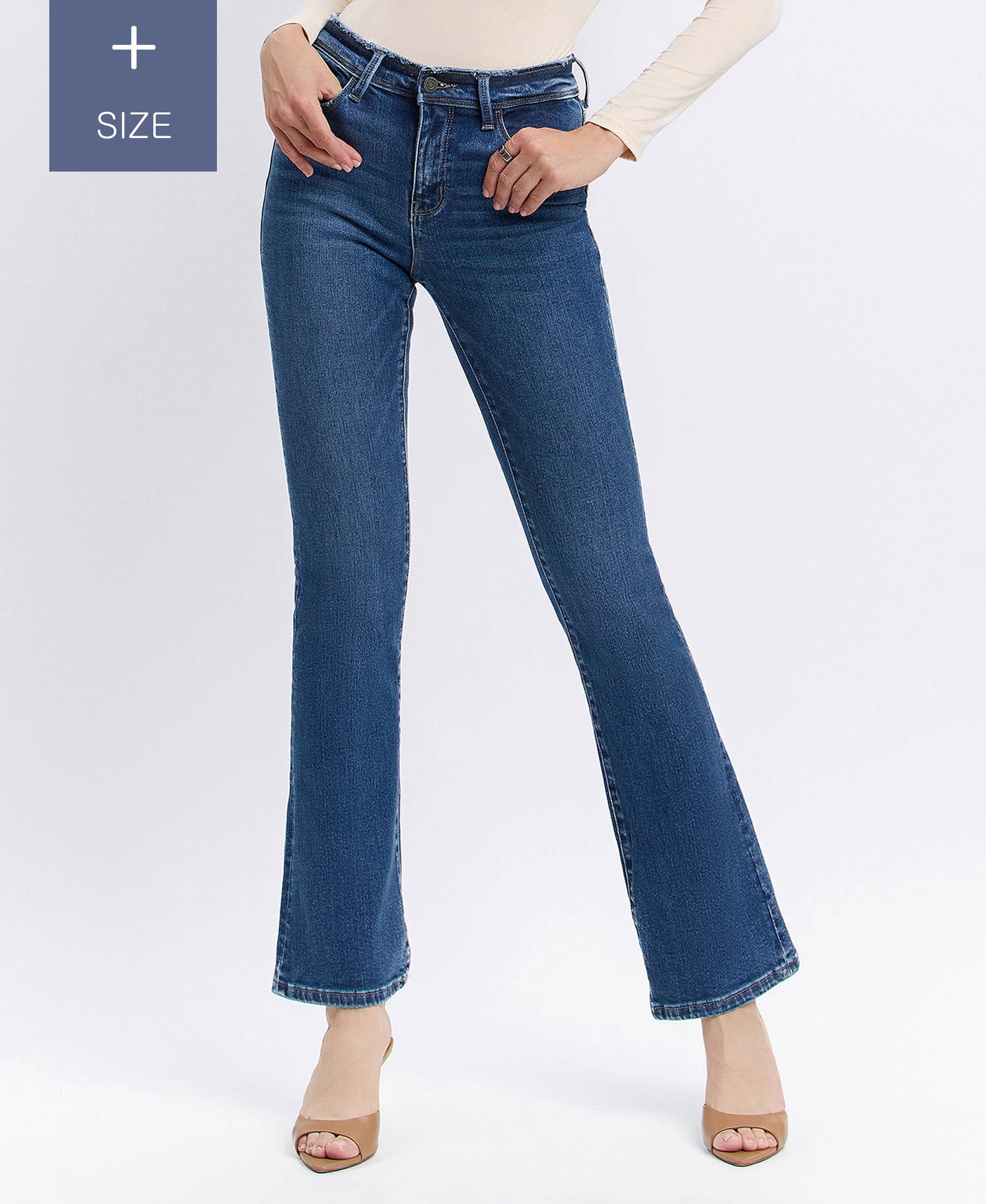 PLUS MID RISE SEAMLESS WAISTBAND BOOTCUT JEANS