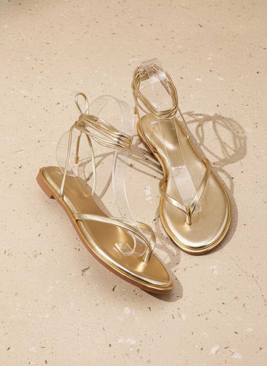 Lace-Up Thong Sandals Strappy Ankle Tie Flat Summer