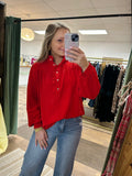 Red Half Button Blouse