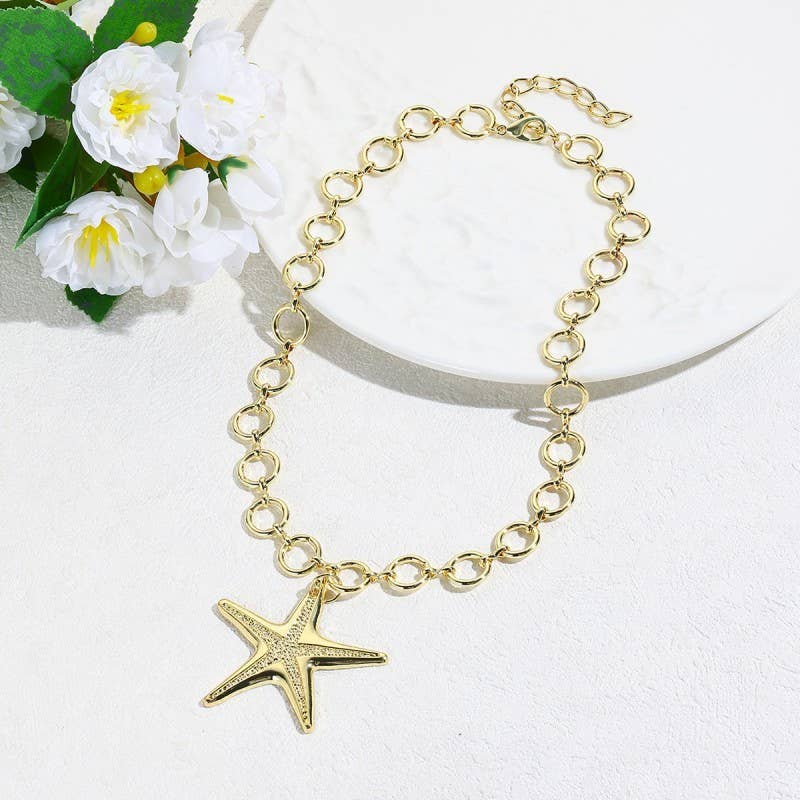 PUFFY STAR CHUNKY CHAIN STATEMENT NECKLACE