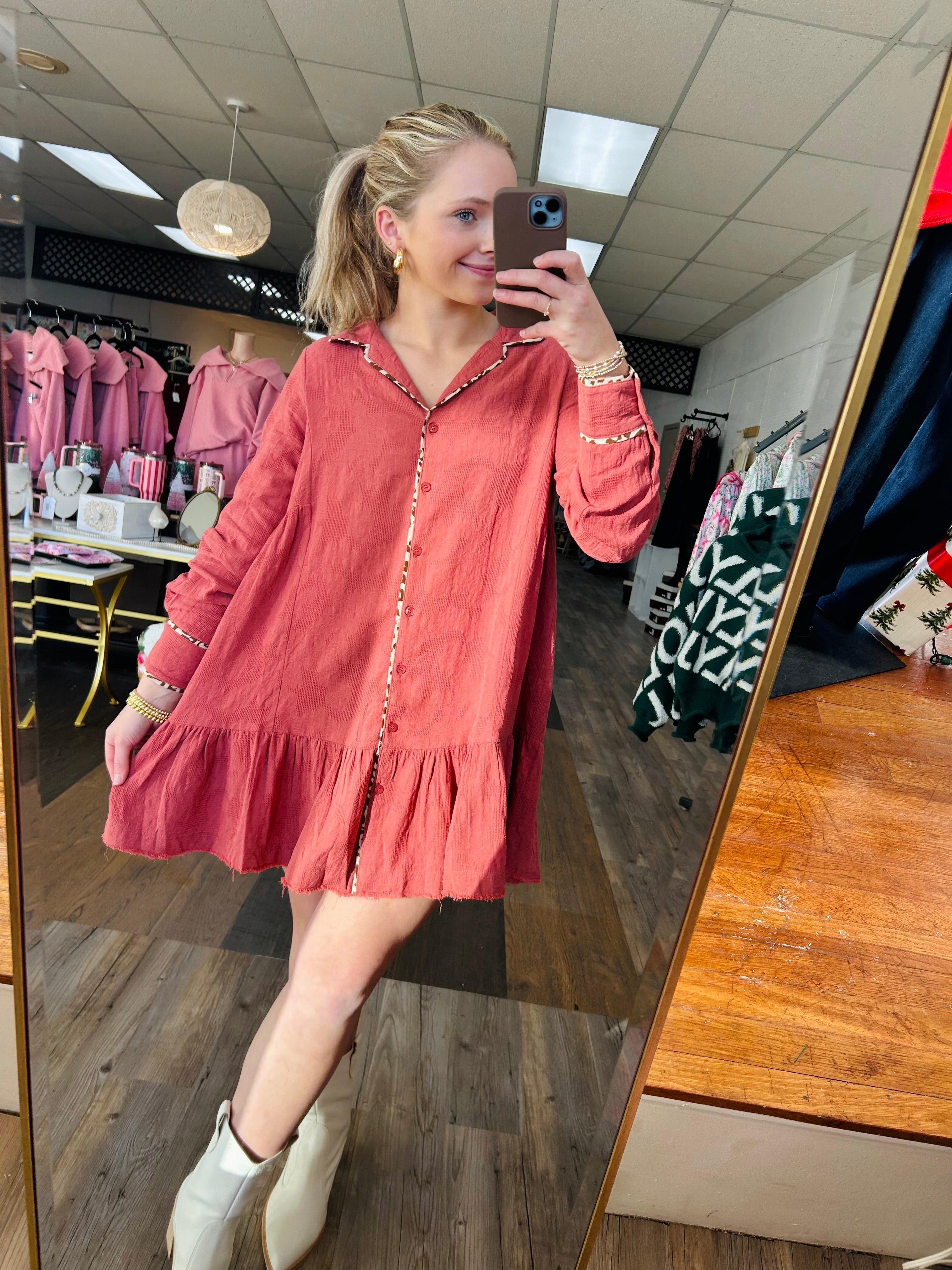 Cheetah Orange Button Down Dress