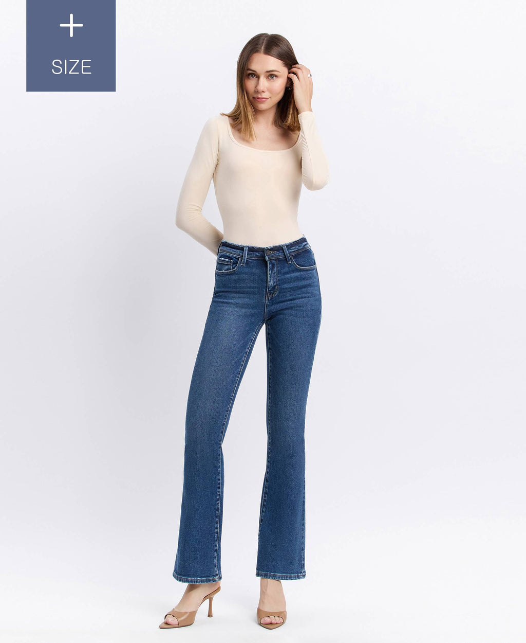 PLUS MID RISE SEAMLESS WAISTBAND BOOTCUT JEANS