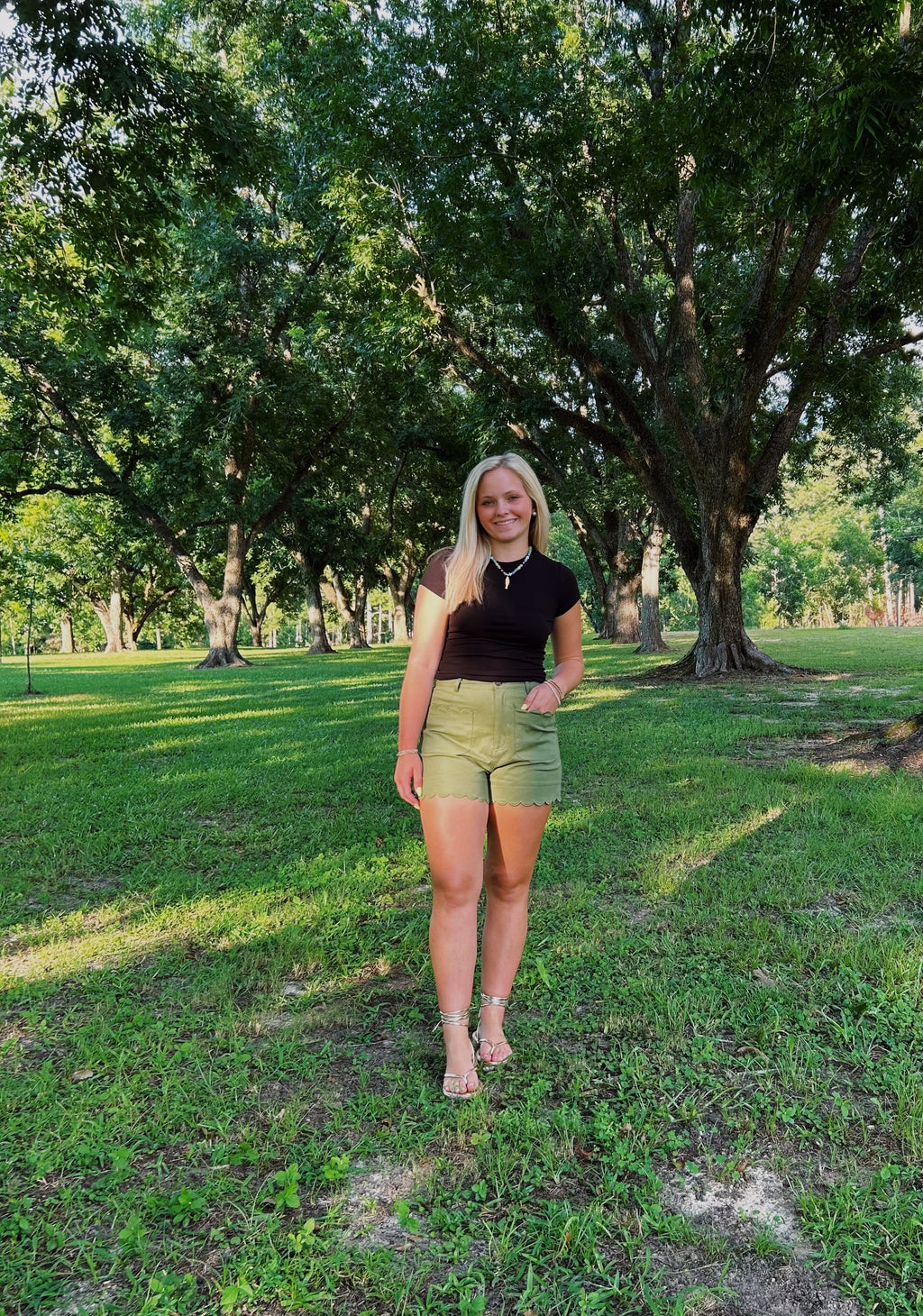 Olive Grove Scallop Shorts