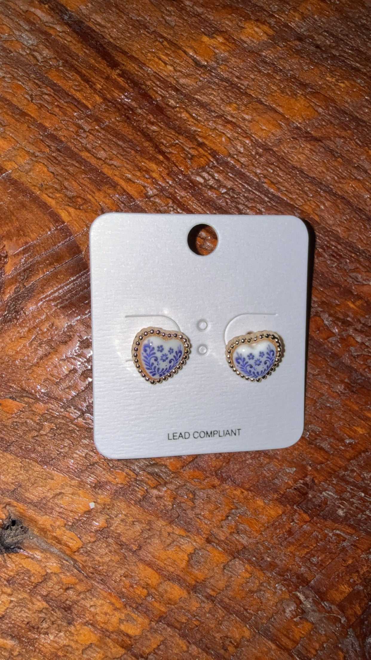 Blue Willow Heart Studs