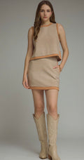Caramel Check Skirt Set
