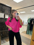 Pink Ruffle Sleeve Blouse