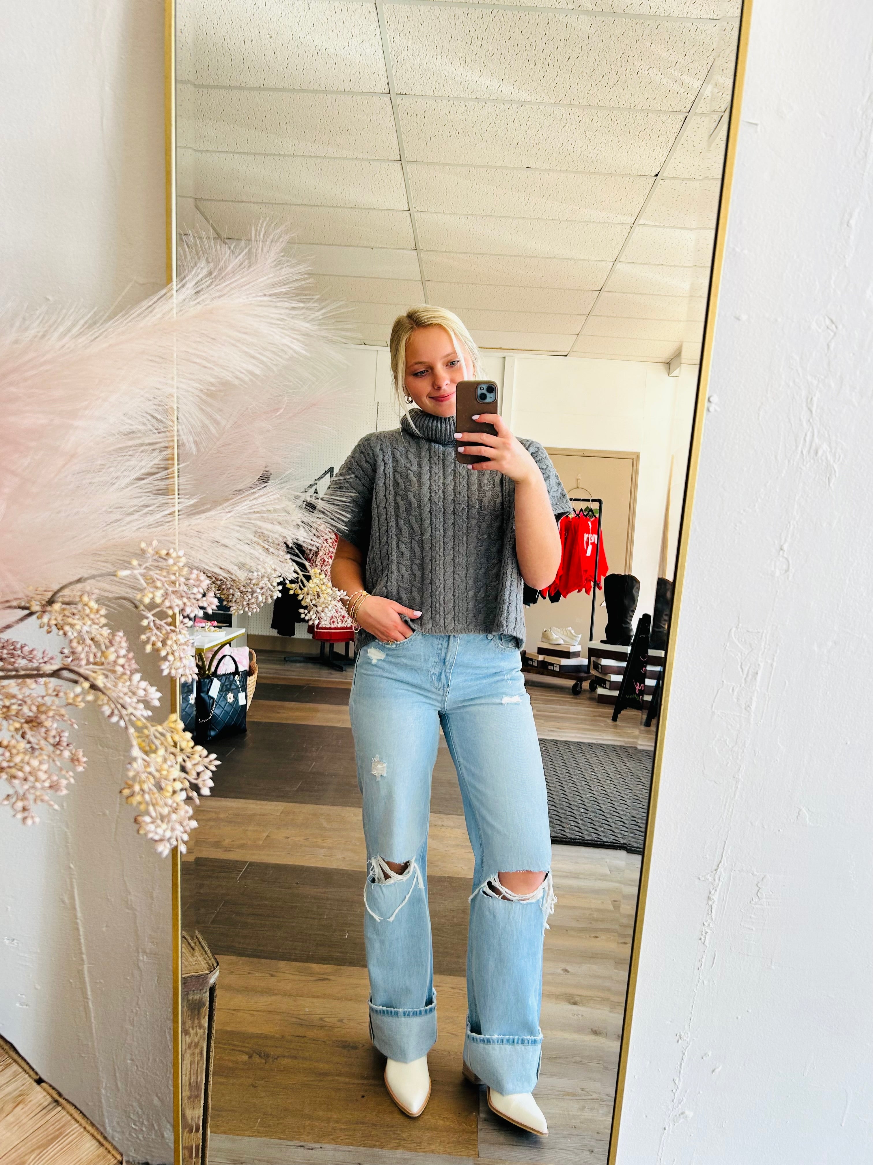 Grey Crop Sweater