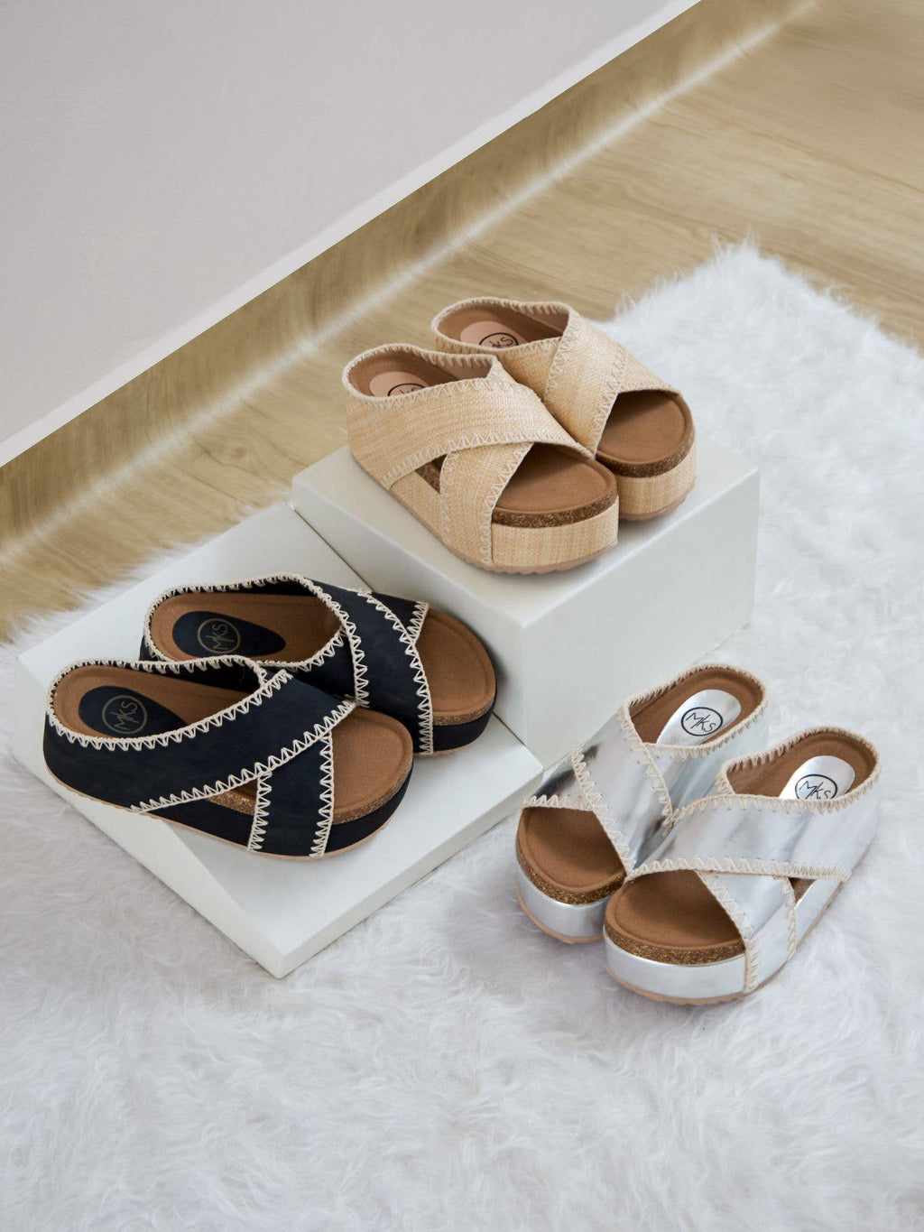 Crisscross Platform Wedge with Contrast Stitch Detail