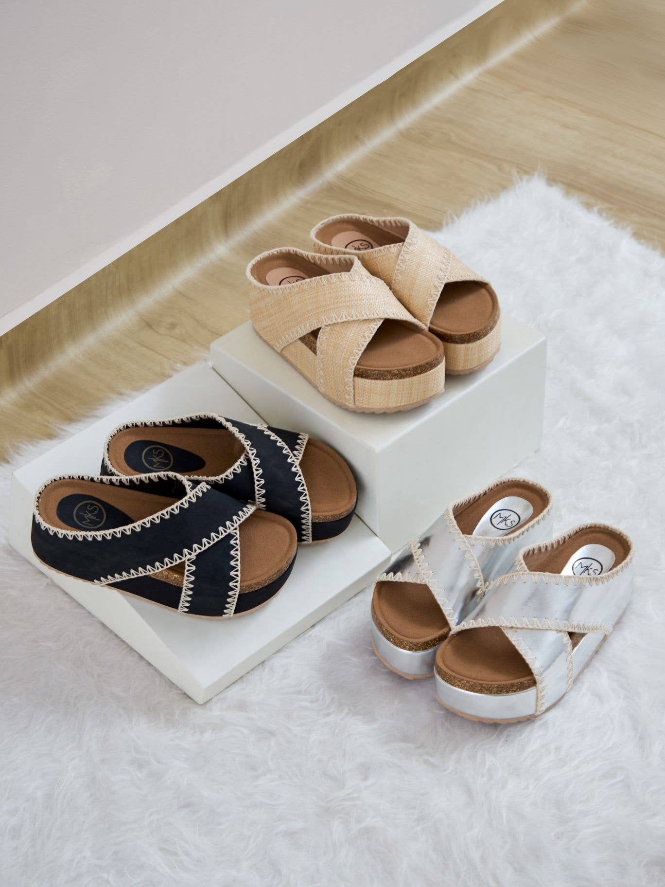 Crisscross Platform Wedge with Contrast Stitch Detail