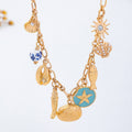 Charm Necklace-Coastal seashells fish cloisonne