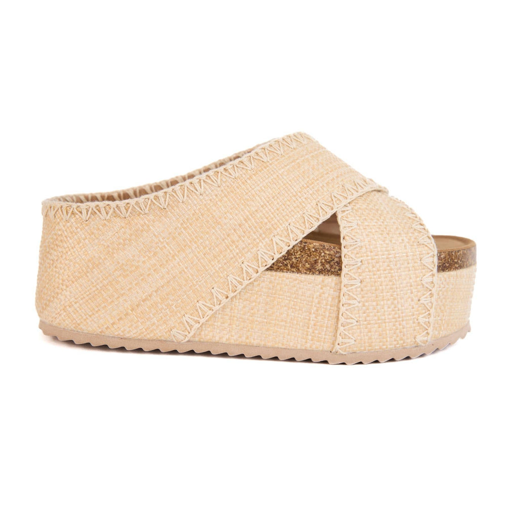 Crisscross Platform Wedge with Contrast Stitch Detail