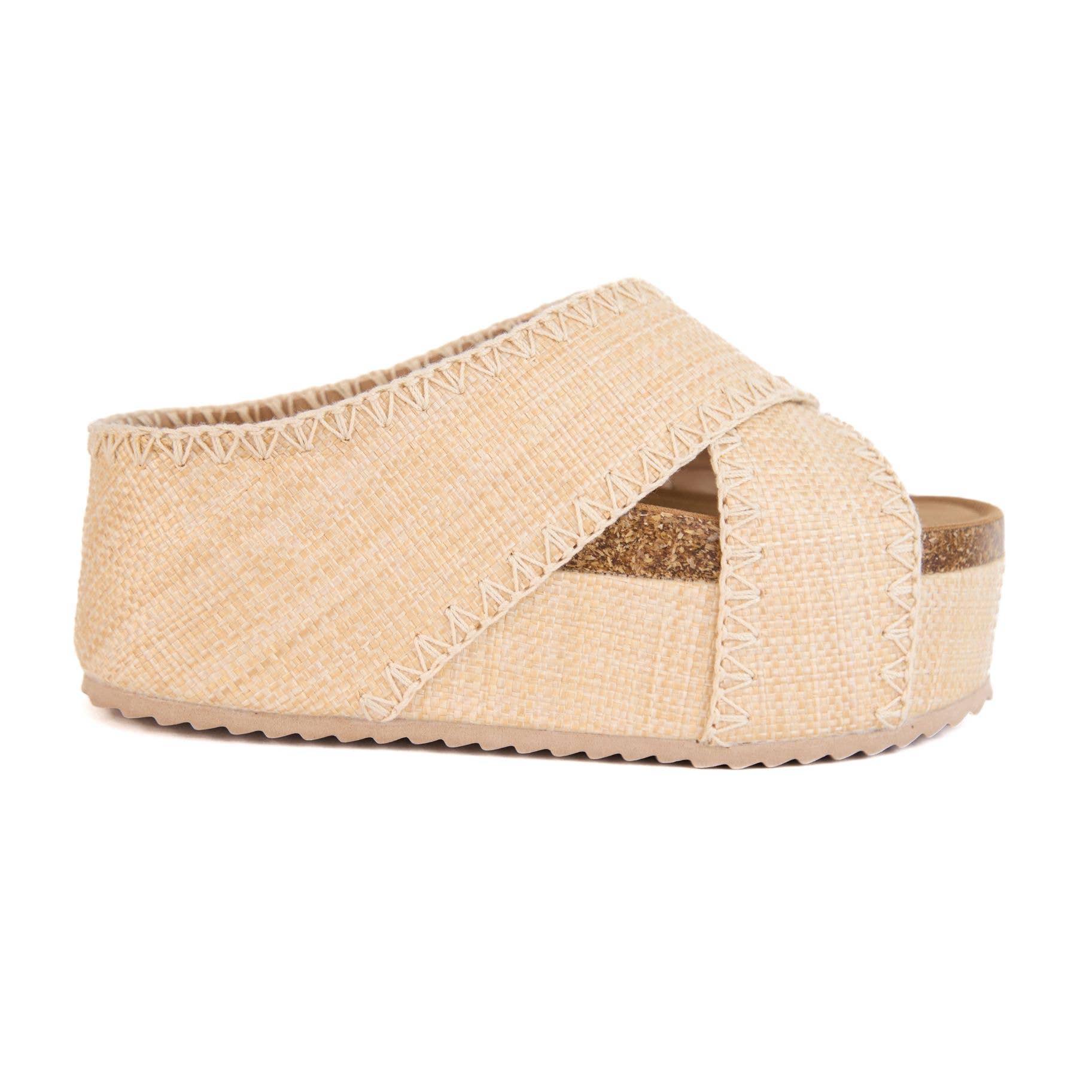 Crisscross Platform Wedge with Contrast Stitch Detail