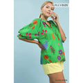 PLUS Floral Puff Half Sleeve Scallop Hem Top